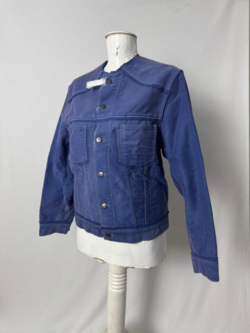 Collarless Reworked Work Jacket Blue