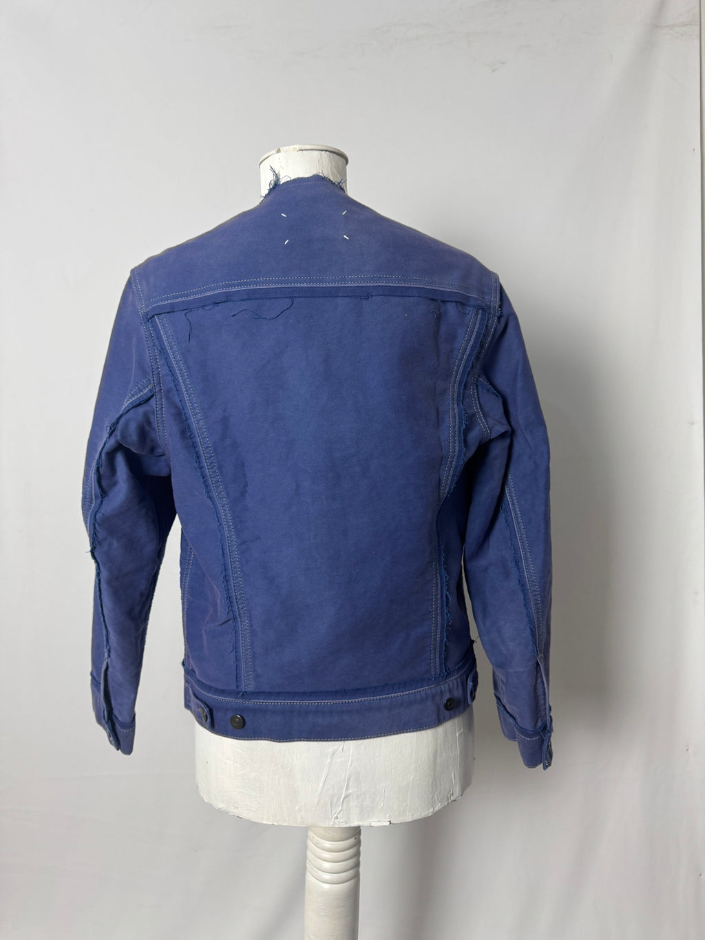 Collarless Reworked Work Jacket Blue