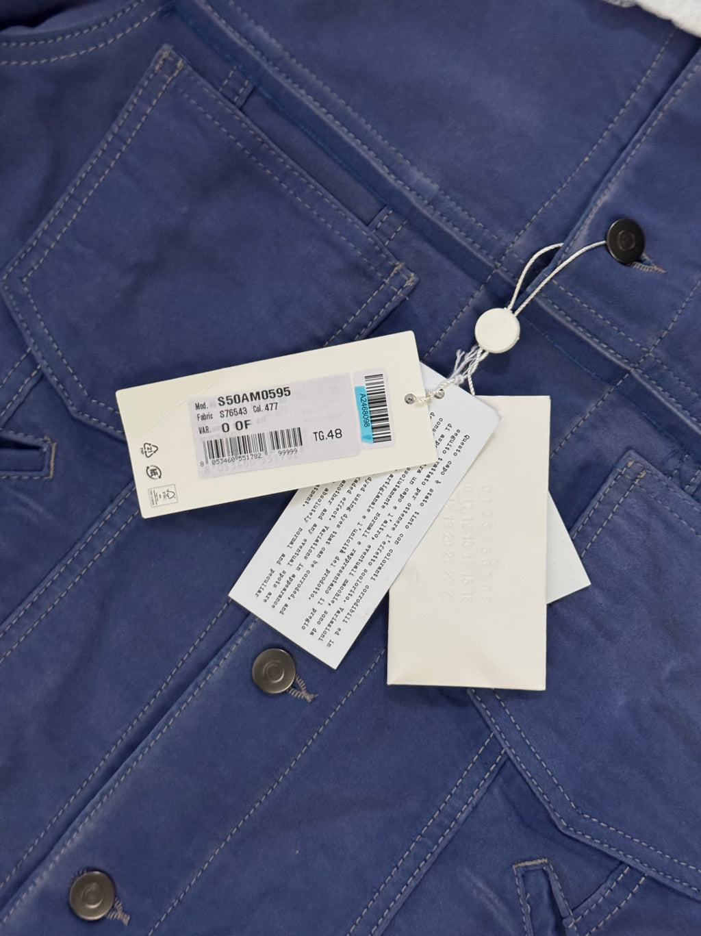 Collarless Reworked Work Jacket Blue
