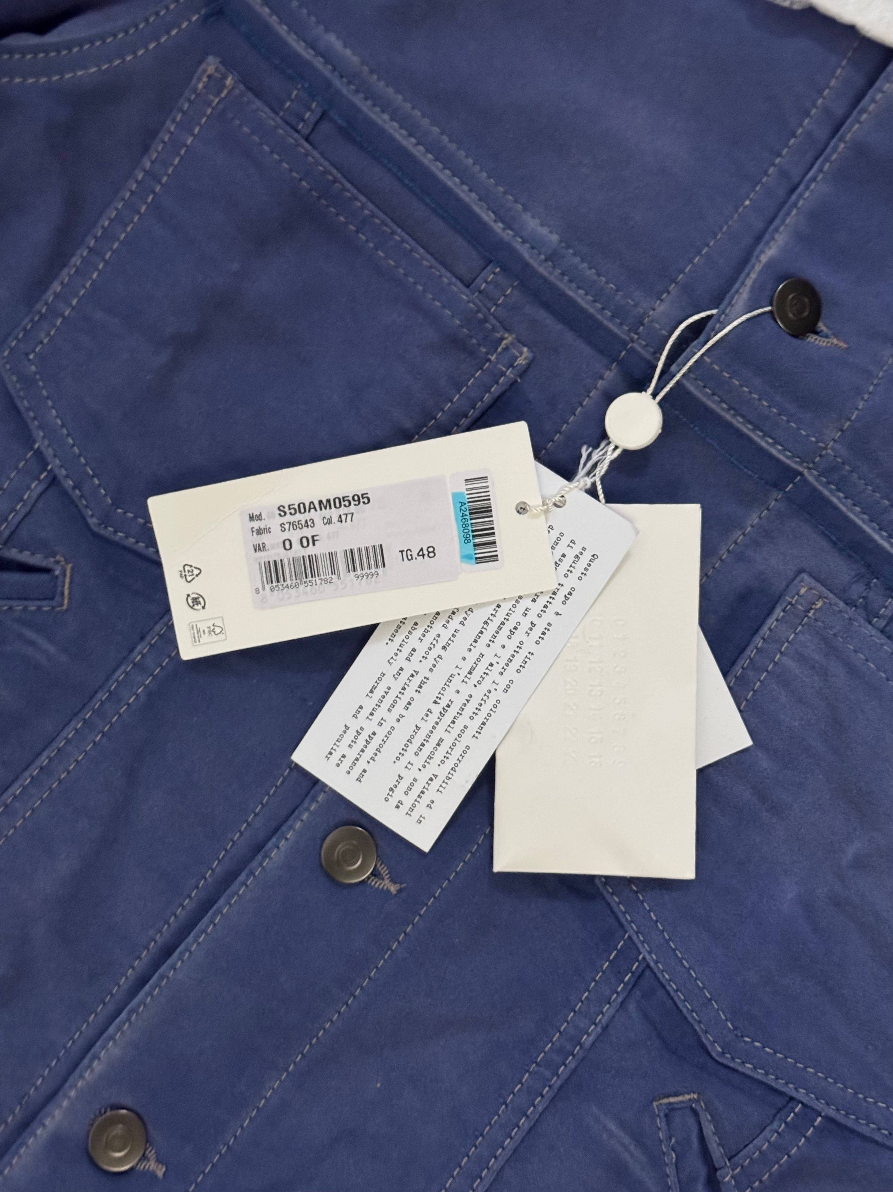 Collarless Reworked Work Jacket Blue