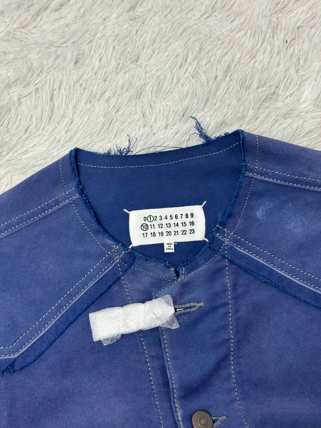 Collarless Reworked Work Jacket Blue