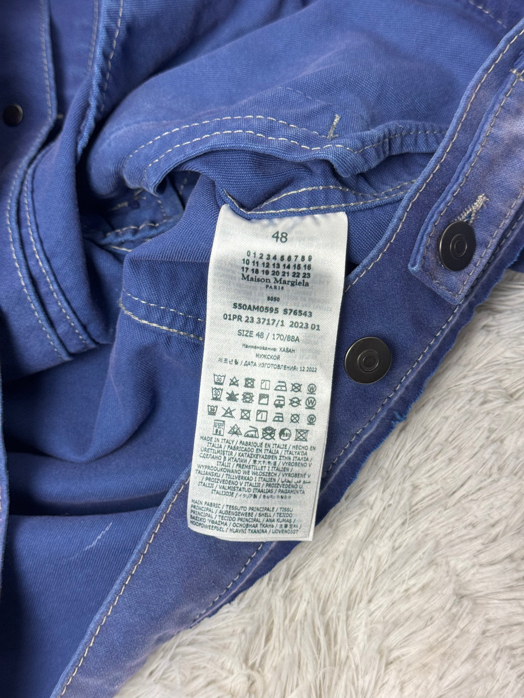 Collarless Reworked Work Jacket Blue