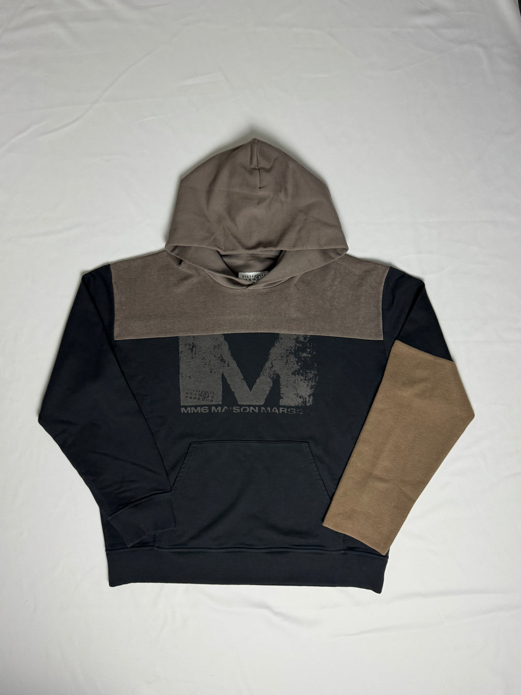 MM6 Panelled Asymetric Hoodie Black / Brown
