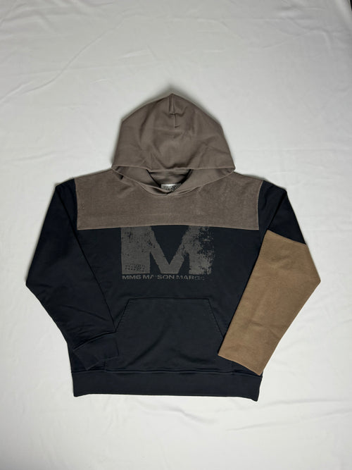 MM6 Panelled Asymetric Hoodie Black / Brown