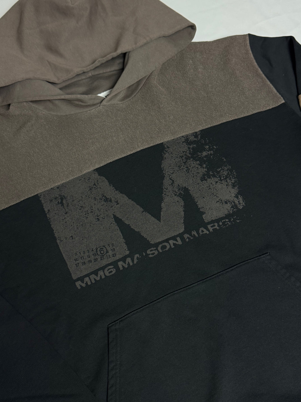 MM6 Panelled Asymetric Hoodie Black / Brown