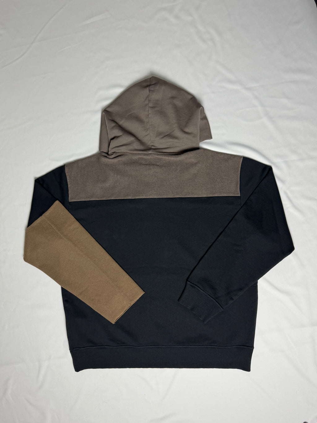 MM6 Panelled Asymetric Hoodie Black / Brown