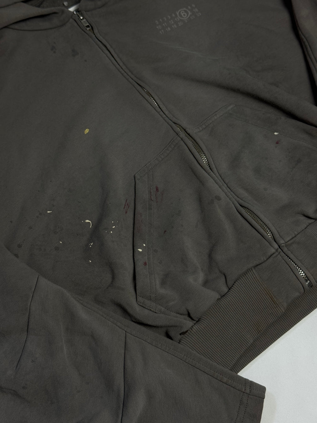 MM6 Cropped Boxy Fit Painted Hoodie Grey
