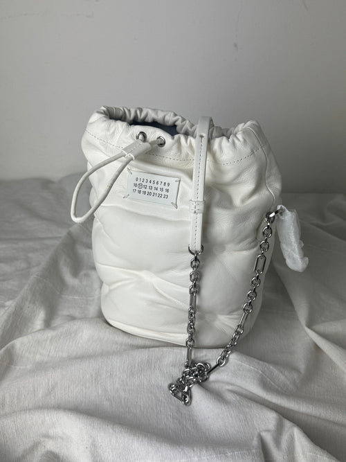 Glam Slam Mini Bucket Crossbody Bag White