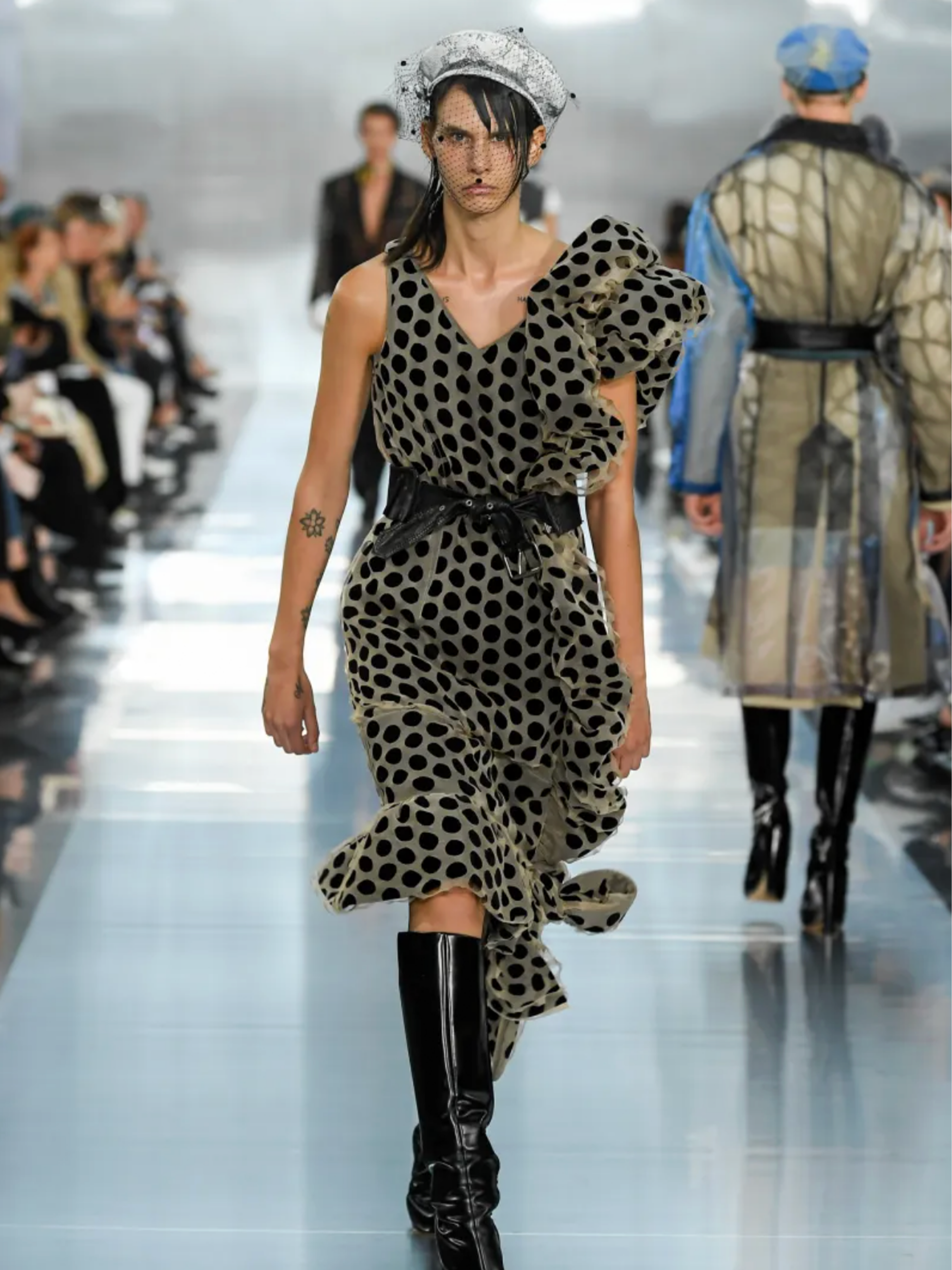 SS2020 Runway Polka Dot Dress Taupe / Black