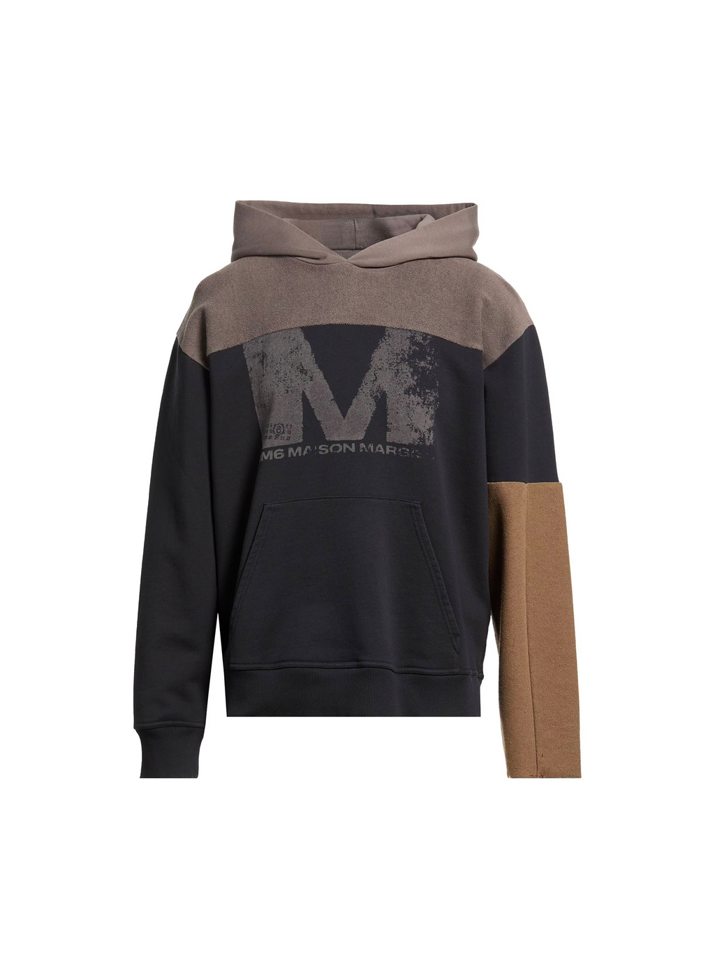 MM6 Panelled Asymetric Hoodie Black / Brown