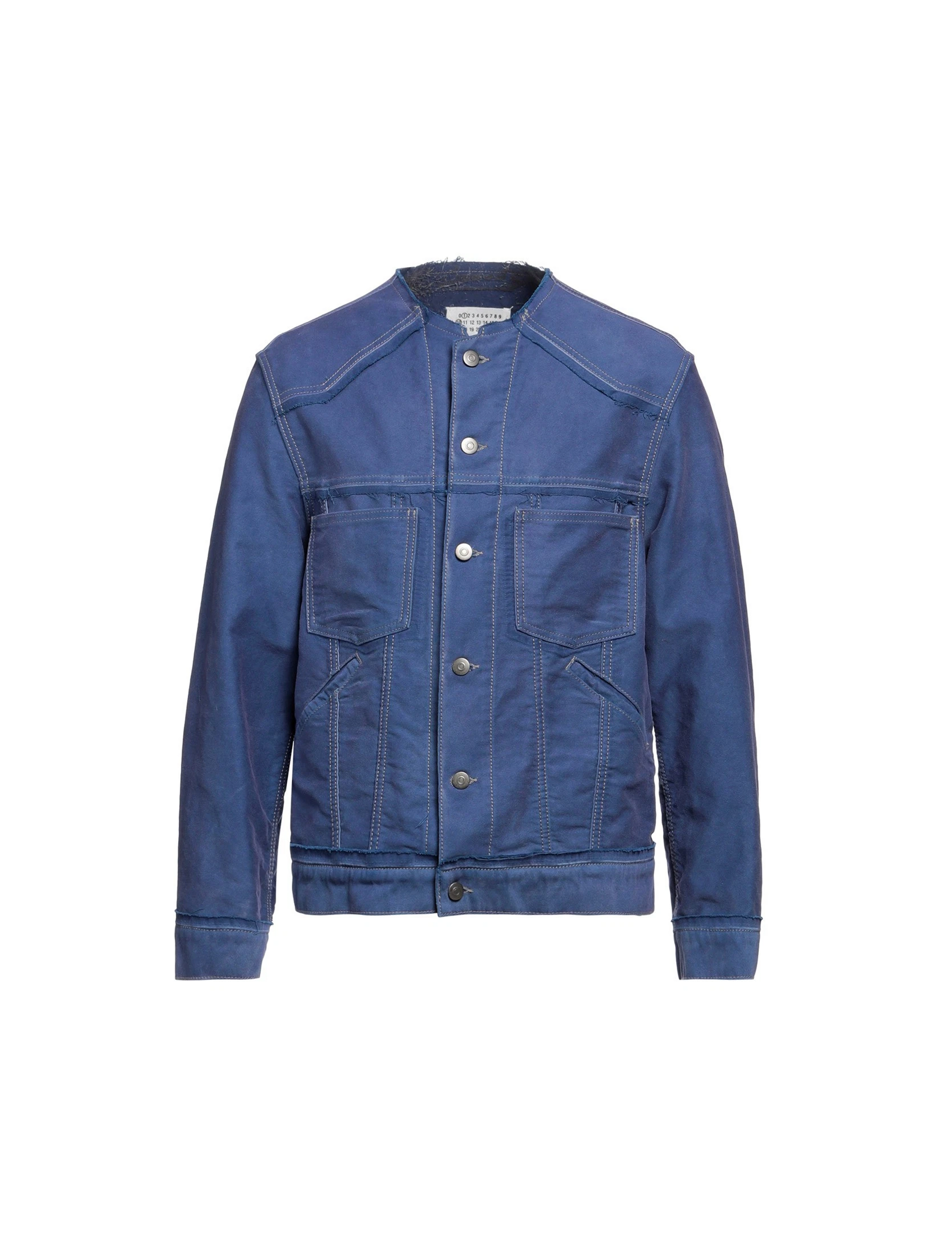Collarless Reworked Work Jacket Blue